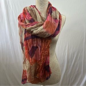 Ann Taylor LOFT Scarf Wrap Pink Purple Beige Floral Semi Sheer Crinkle Spring